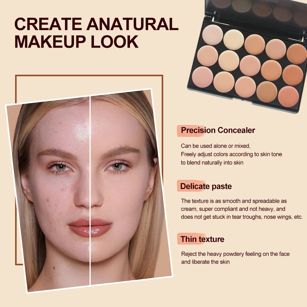 15-Color Concealer Contour Palette Professional Cream Makeup
